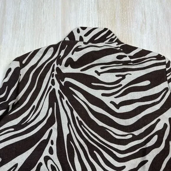 Michael Kors Brown Zebra Animal Print Linen Tailored Short Blazer Jacket 8 Chic - Picture 8 of 15